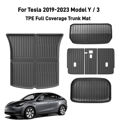 For Tesla Model Y / 3 Front Rear Trunk Mat TPE Full Coverage Trunk Cover Seat Backrest Protective Pad Cargo Liner Anti Dirty Mat